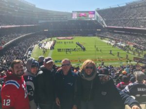 Bears vs Patriots - Paula Bowe of Josam Company Steve Fiskio of Fiskio Inc., Derek Araujo, Nick Araujo and Derrick Araujo of Araujo Brothers, Luis Machado of Portland Pipe.