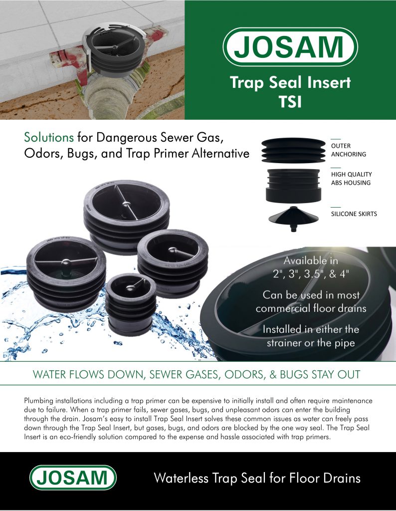 Josam’s TSI® Waterless Trap Seal for Floor Drains